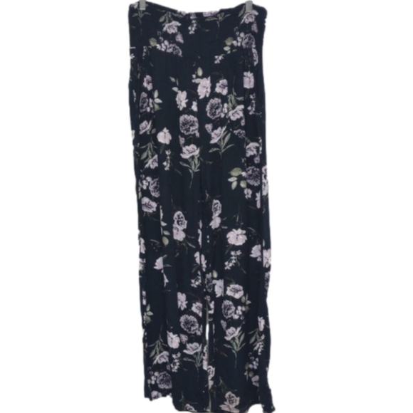 Three dots black and lilac crepe trousers, elastic waist, side pockets, size L - Picture 2 of 9